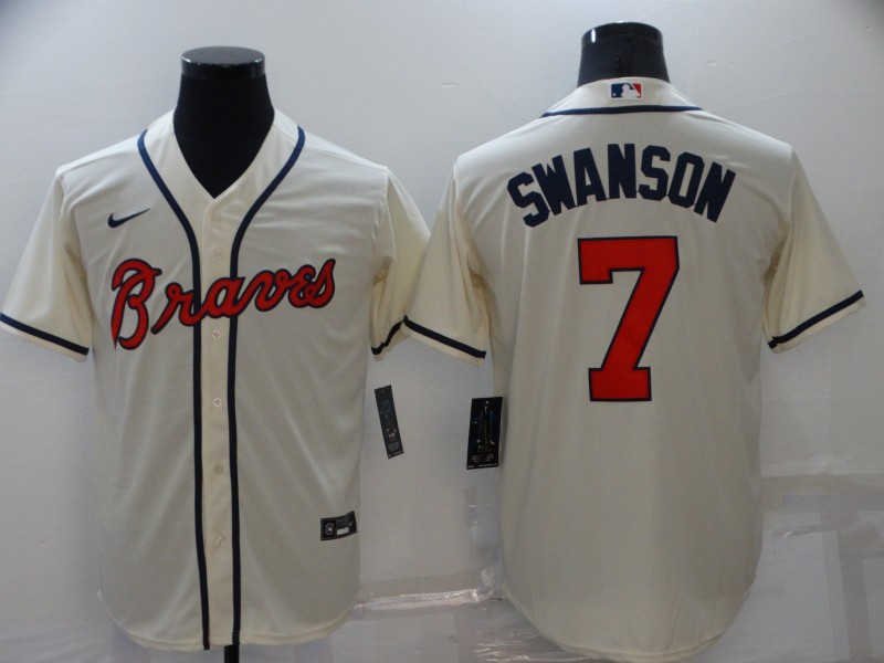 Men's Atlanta Braves Dansby Swanson #7 Beige Jersey